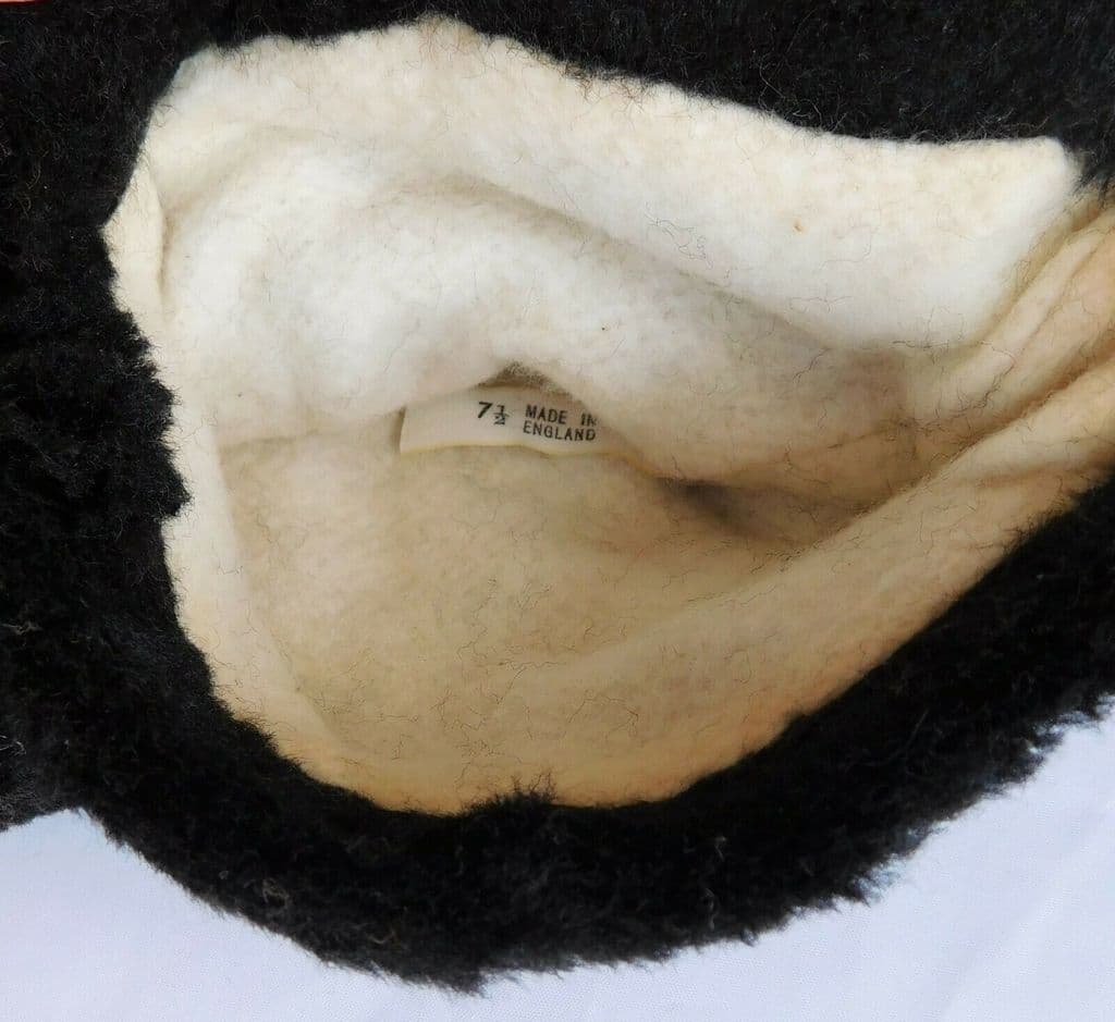 Ladies vintage black furry gloves UNUSED English 1960s Size 7 7.5 Faux leather 